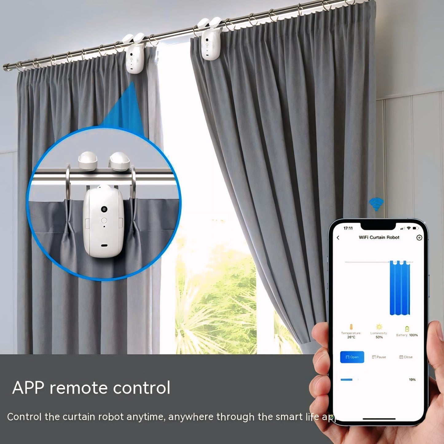 Grabzaa™ Smart WiFi Curtain Robot | Automatic Electric Curtain Companion for Roman Rods & Smart Homes