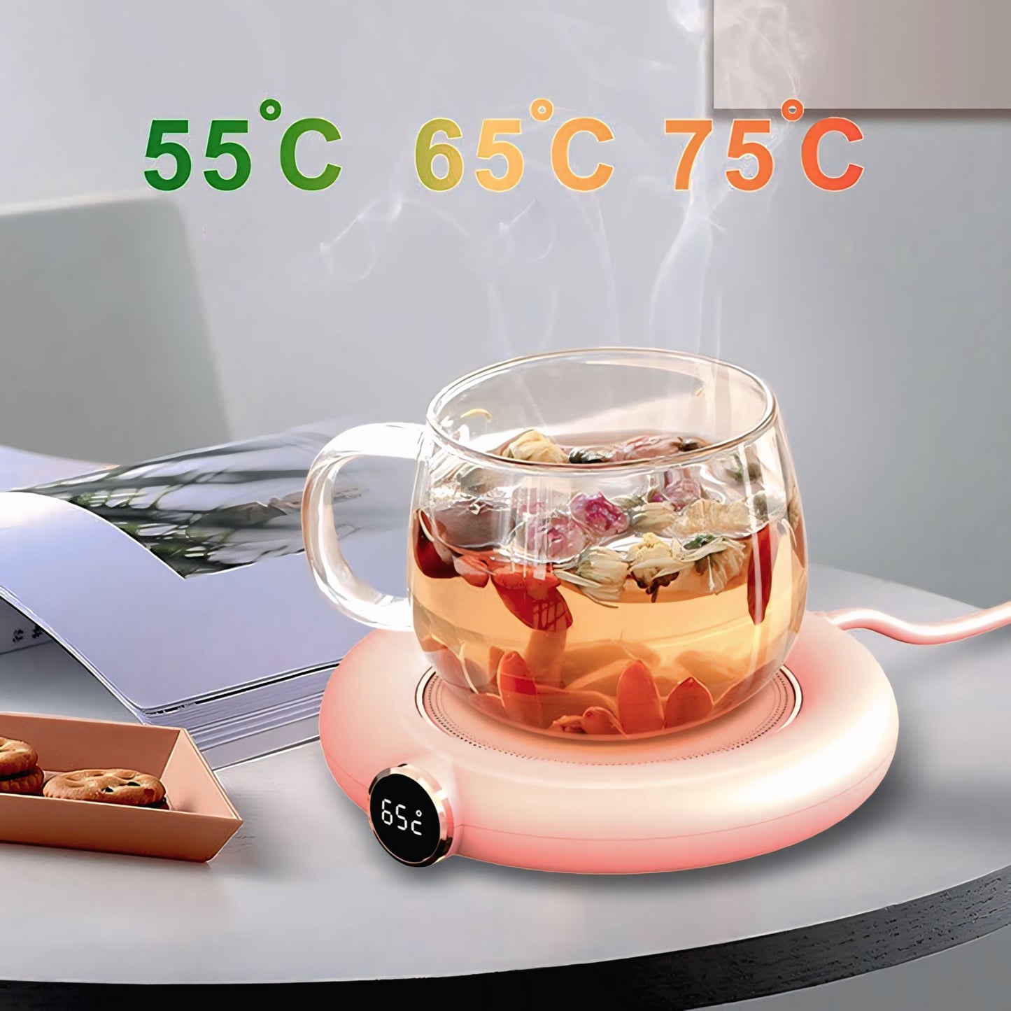 Grabzaa™ USB Cup Warmer – 3-Temp Adjustable, LED Display, Perfect for Home & Office