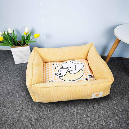 Grabzaa™ Fabric Craft Square Pet Bed – Warm & Cozy Sleeping Nest