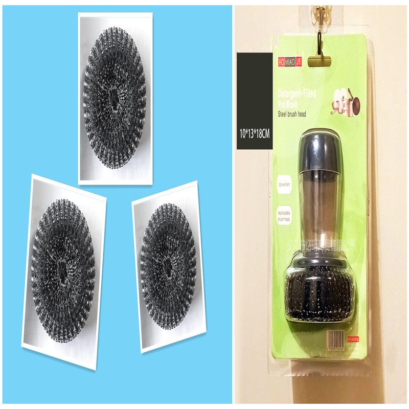 Grabzaa™ Kitchen Soap Dispensing Palm Brush – Push-Type Detergent Tool!