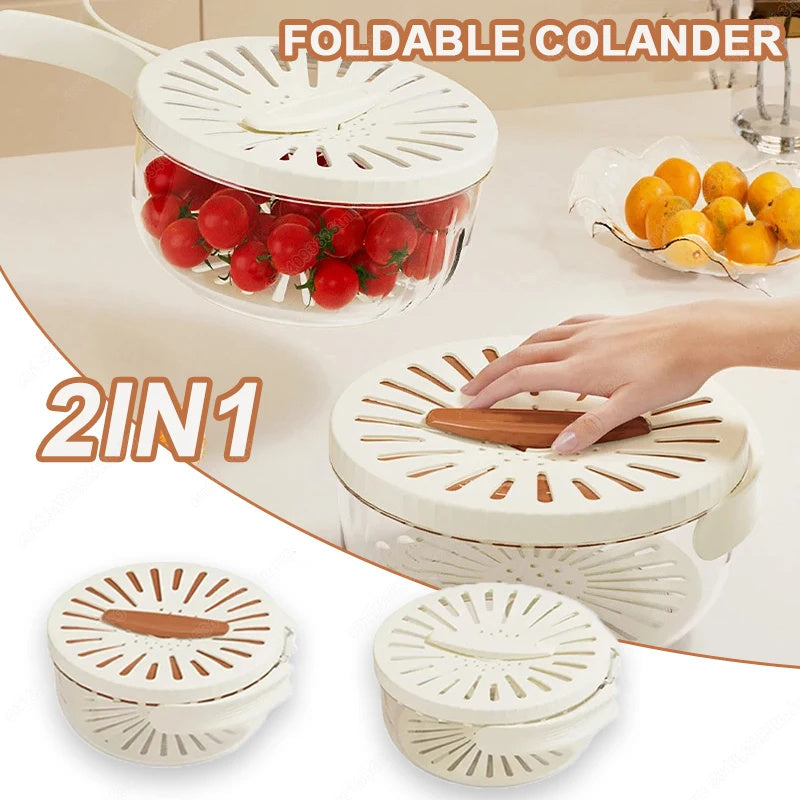 Grabzaa™ Foldable Fruit & Vegetable Drain Basket – Multi-Use Washing Bowl with Lid & Colander!