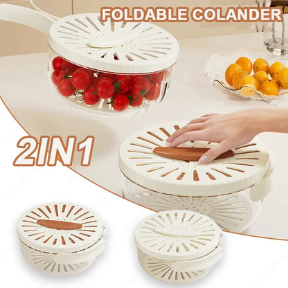 Grabzaa™ Foldable Fruit & Vegetable Drain Basket – Multi-Use Washing Bowl with Lid & Colander!