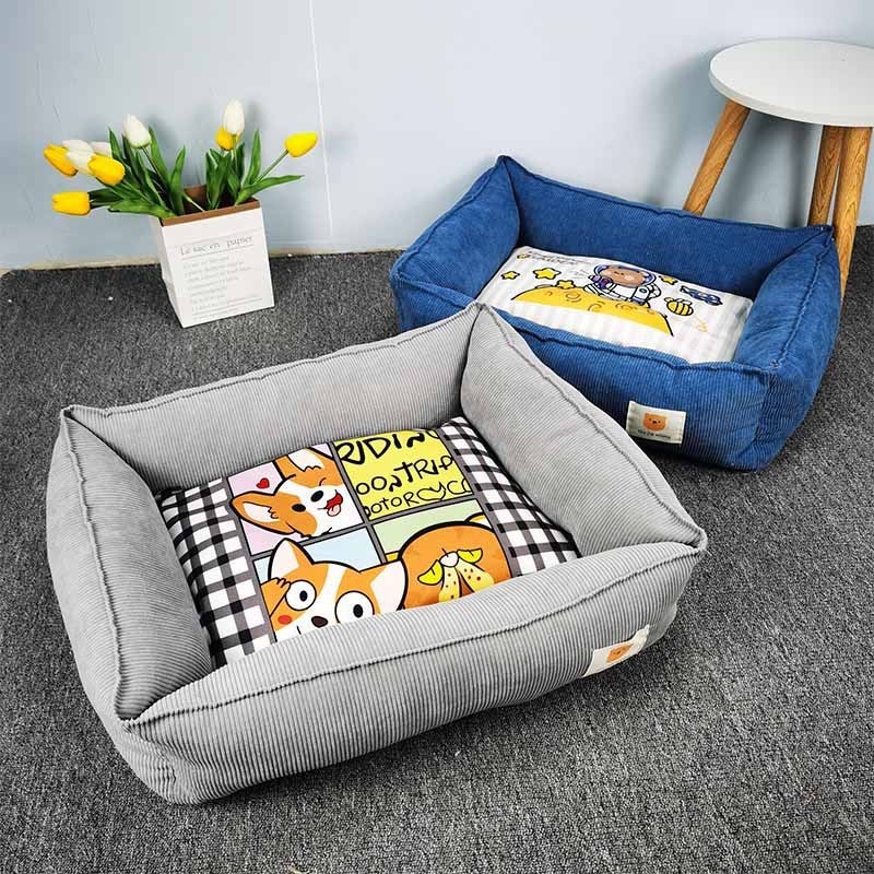 Grabzaa™ Fabric Craft Square Pet Bed – Warm & Cozy Sleeping Nest