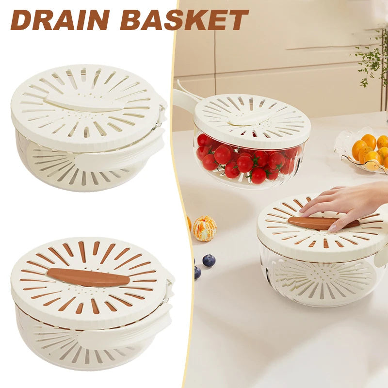 Grabzaa™ Foldable Fruit & Vegetable Drain Basket – Multi-Use Washing Bowl with Lid & Colander!